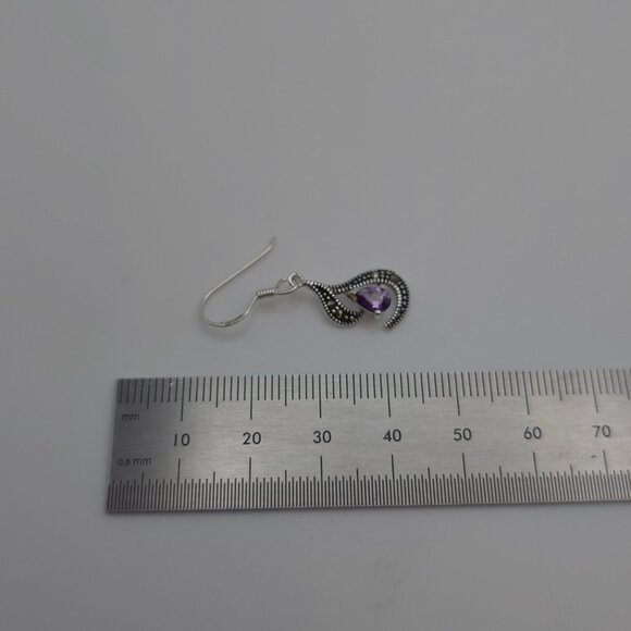 Sterling Silver Cubic Zirconia And Marcasite Gem Earrings A473 - Picture 5 of 6